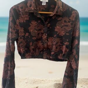 Chic Black and Brown Dragon Print Blouse